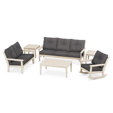 POLYWOOD Vineyard 6-Piece Deep Seating Set w/ Rocker - Sand / Ash Charcoal